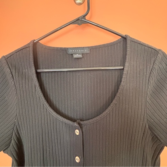 Sanctuary Black Ribbed Button-Down Shirt - Picture 3 of 7